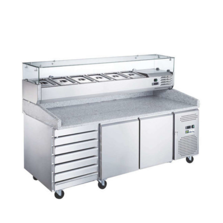 MEUBLE PIZZAS RÉFRIGÉRÉ - AVEC VITRINE - 2 PORTES - 7 TIROIRS
